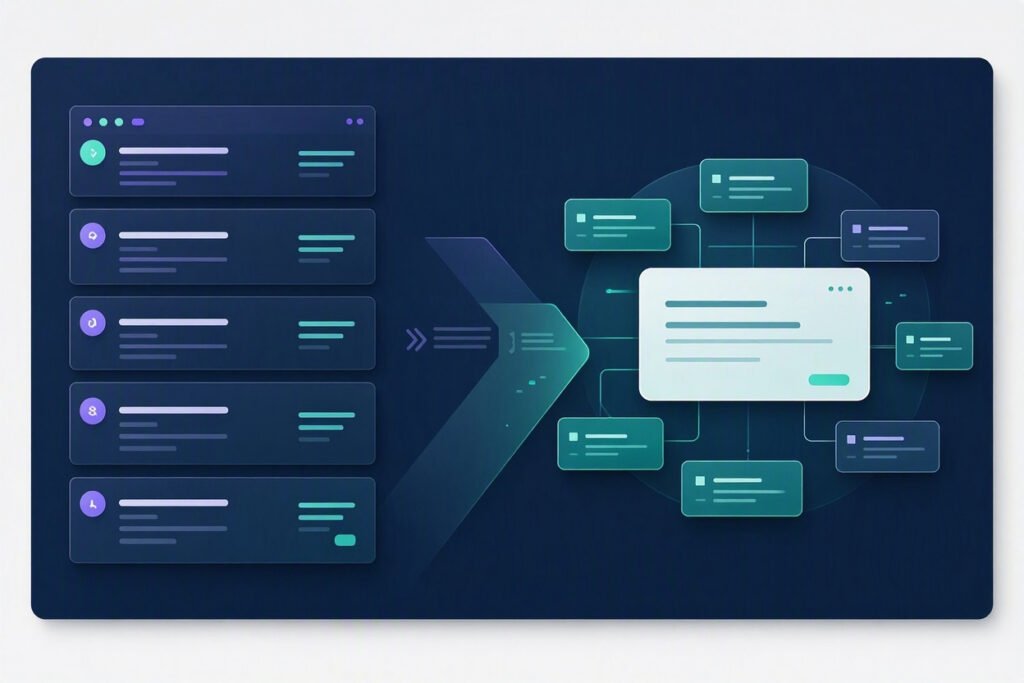 Illustration showing the transition from traditional search results to AI-generated answers