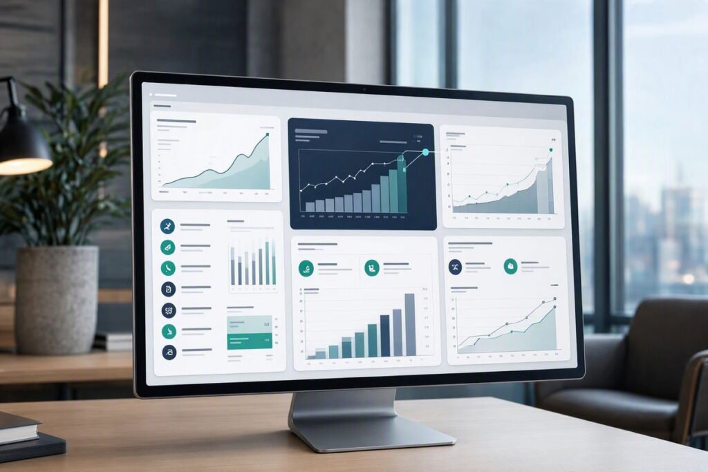 Off-page SEO performance dashboard tracking backlinks, referring domains, brand mentions, traffic, and conversions