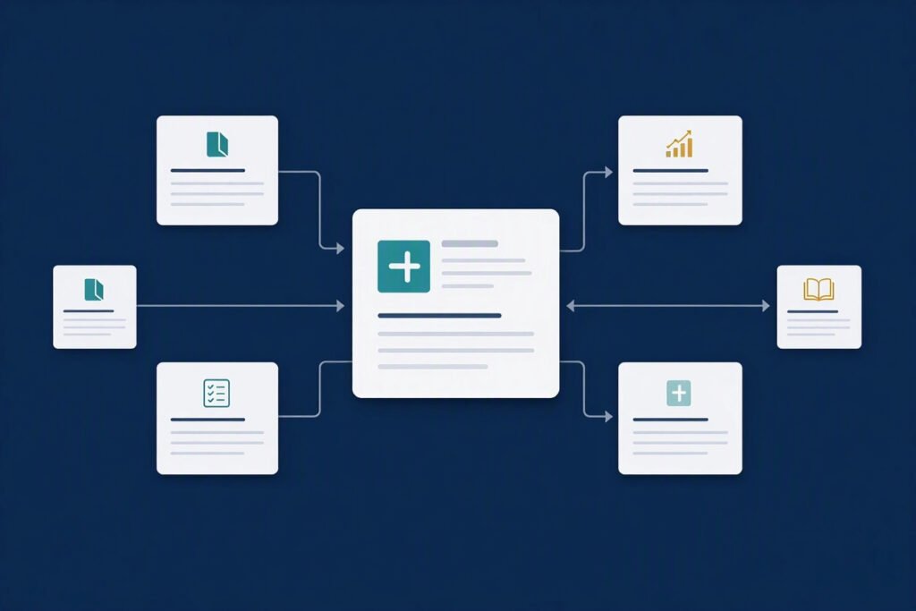Pillar page connected to relevant supporting articles through an internal linking structure