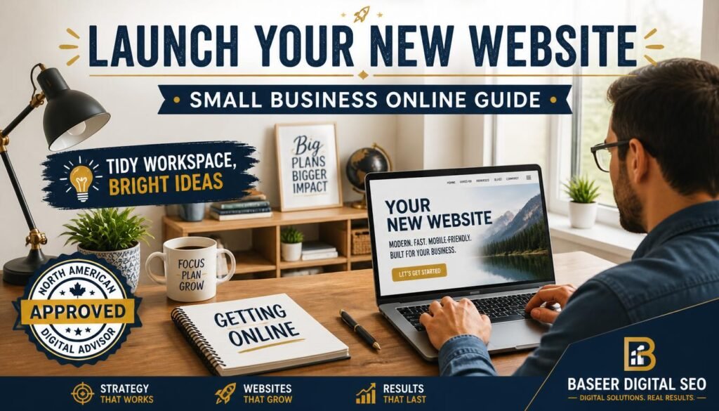 Small business owner reviewing a network diagram showing a new website gaining its first backlinks