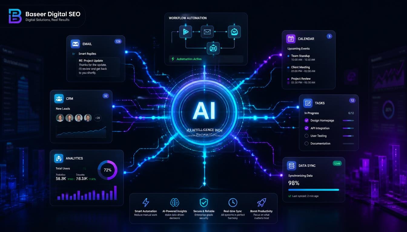 Top AI tools for productivity and workflow automation with Baseer Digital SEO branding