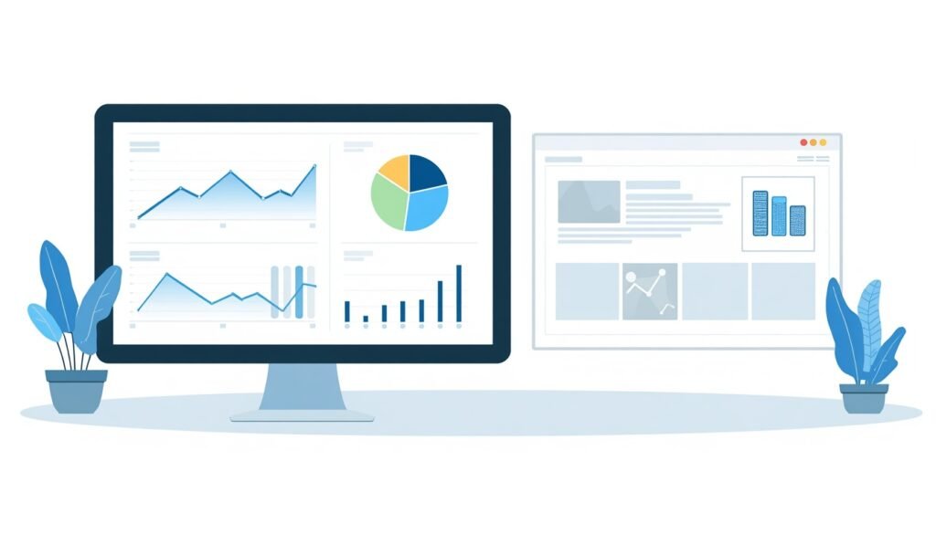 Analytics dashboard showing website performance charts and separated advertising areas