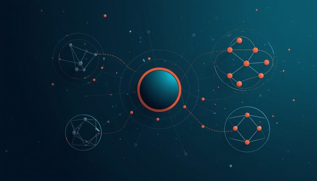 Related SEO keywords organized into connected topic clusters around a central subject