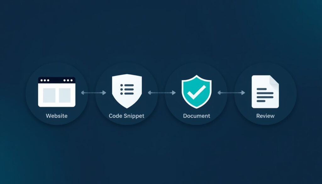 Website connection workflow showing code placement, verification, and review